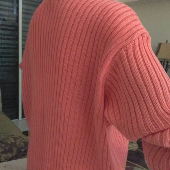 VINTAGE BEAUTIFUL PEACHY VON SAKEN LG ZIP UP SWEATER 100% COTTON RHINESTONES - Picture 5 of 7